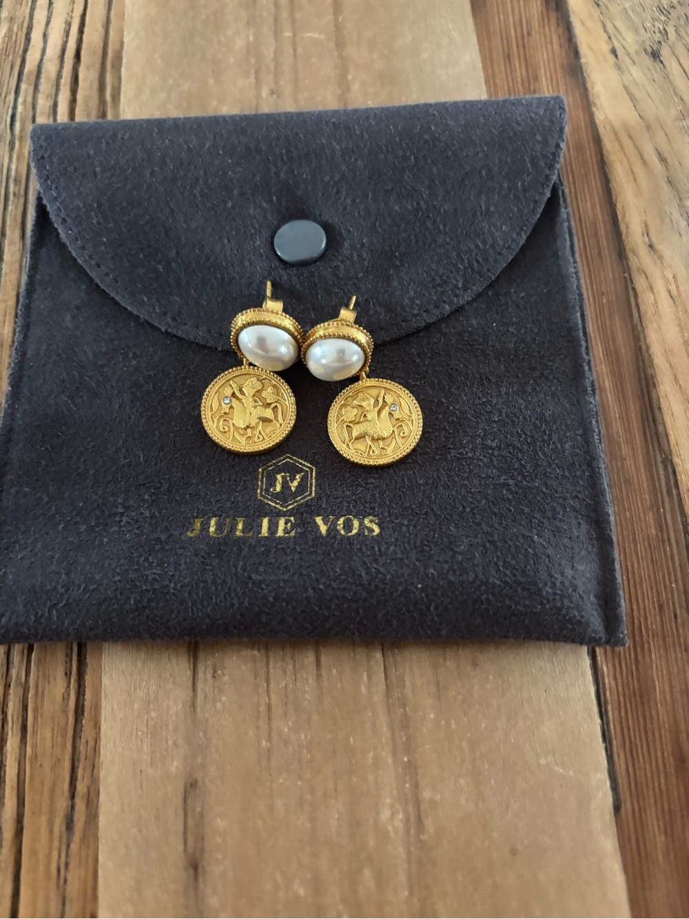 Julie Vos Pearl Drop Coin Midi Earrings
